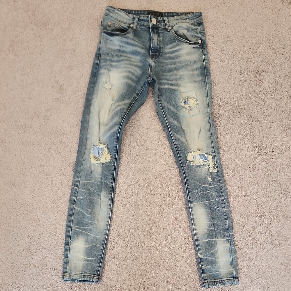THRT Denim - Blue Skinny Jeans with Distressed Details - 30" Waist